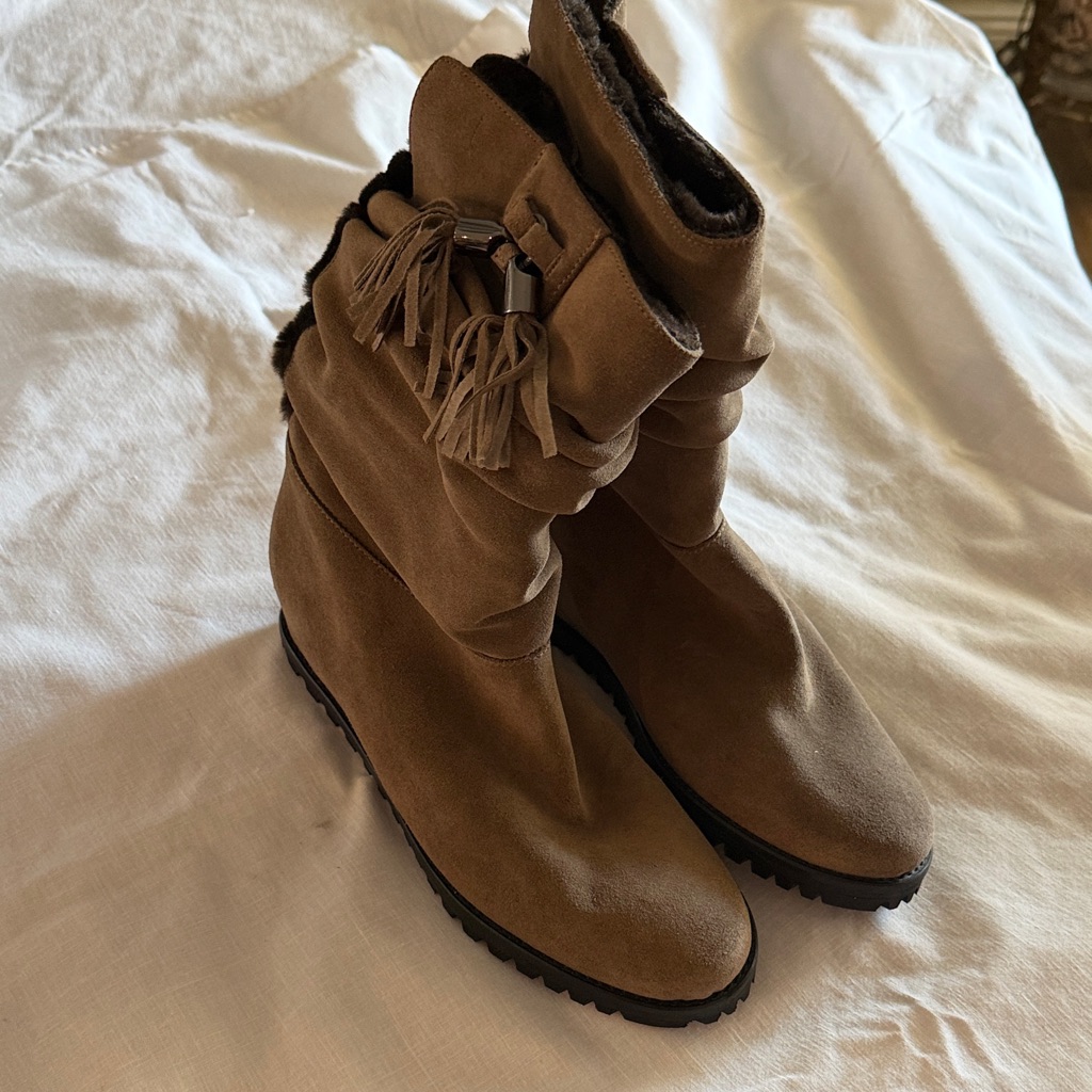 Stuart Weitzman Tan Suede "Sockette" Slouch Boots